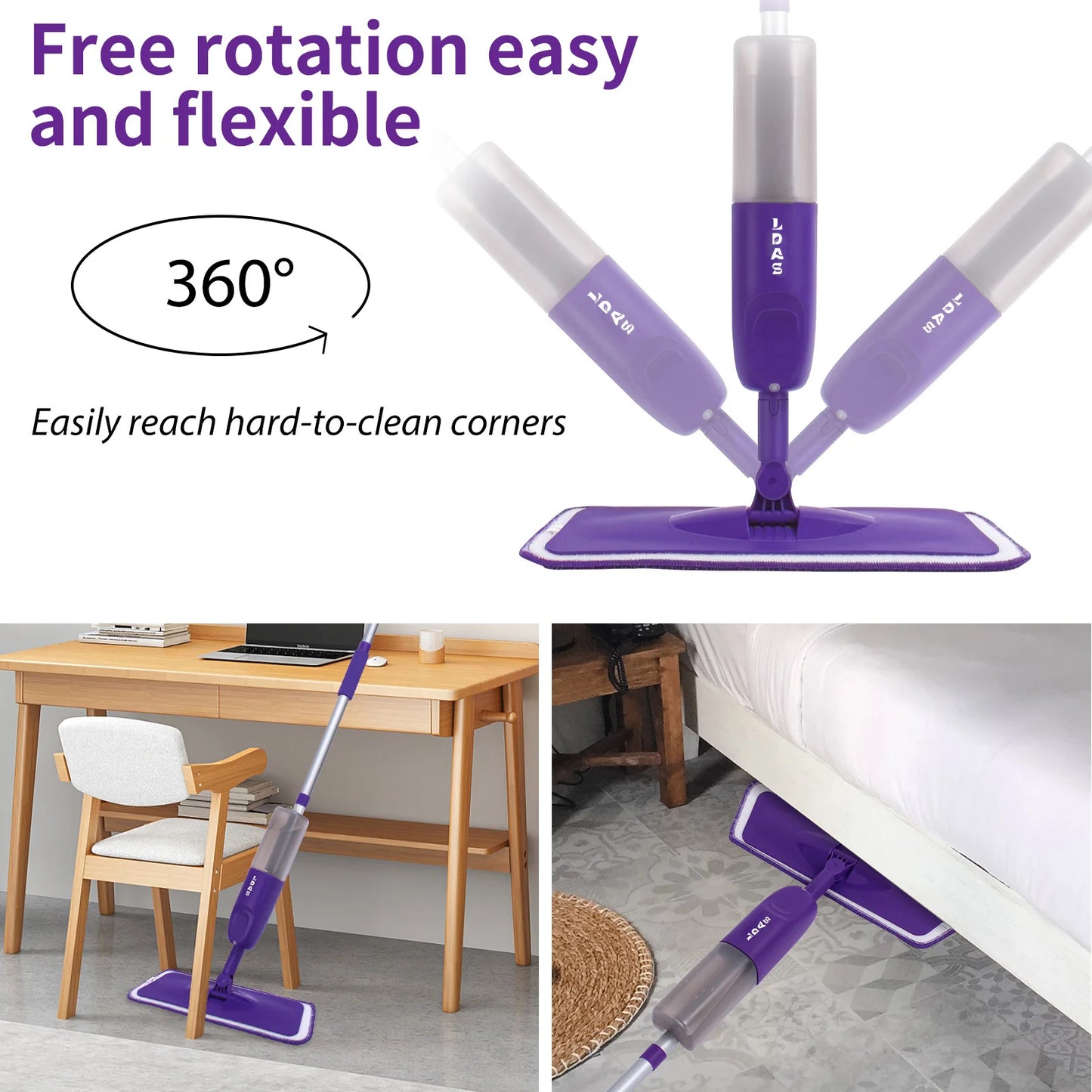 DARIS Spray Mop – 500ml Refillable Bottle, 3 Microfiber Pads