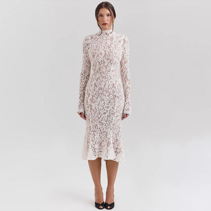 Women’s Elegant Lace Bodycon Dress – Long Sleeve Fishtail Evening Dress