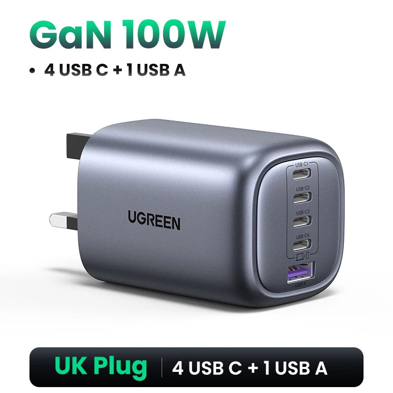 100W GaN Fast Charger – 5-Port USB-C PD QC4.0 Charger Hub