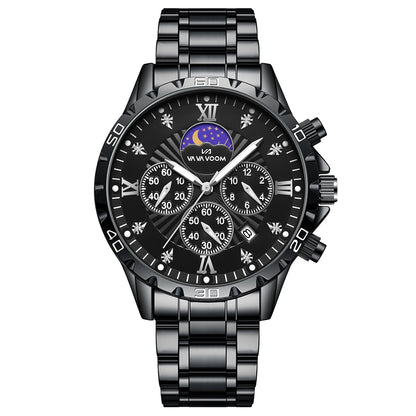 43mm Stainless Steel Men’s Quartz Watch – Diamond Night Glow