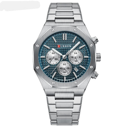 Casual Stainless Steel Quartz Watch – Waterproof Men’s Chronograph