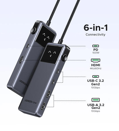 Uno 6-in-1 USB-C Hub – 4K 60Hz, 100W PD, 10Gbps Splitter