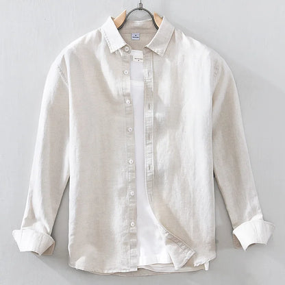 Men’s Classic Linen Cotton Shirt – Long Sleeve Casual Button-Up