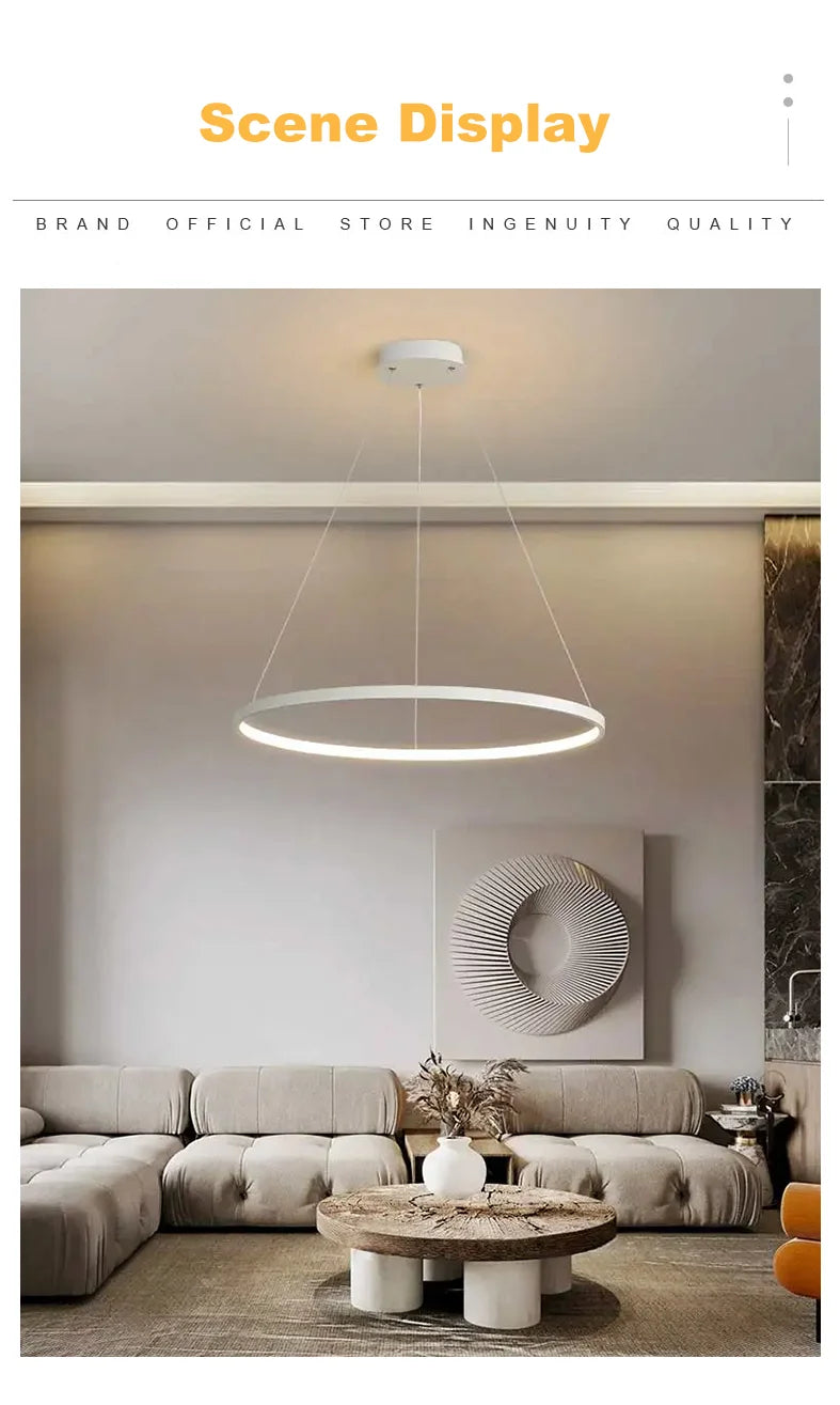 Modern Round LED Pendant Light – Black/White Minimalist Chandelier