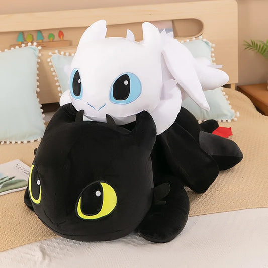 Kawaii Plush Dragon Toy – 30cm & 40cm White/Black Dinosaur Stuffed Animal Gift