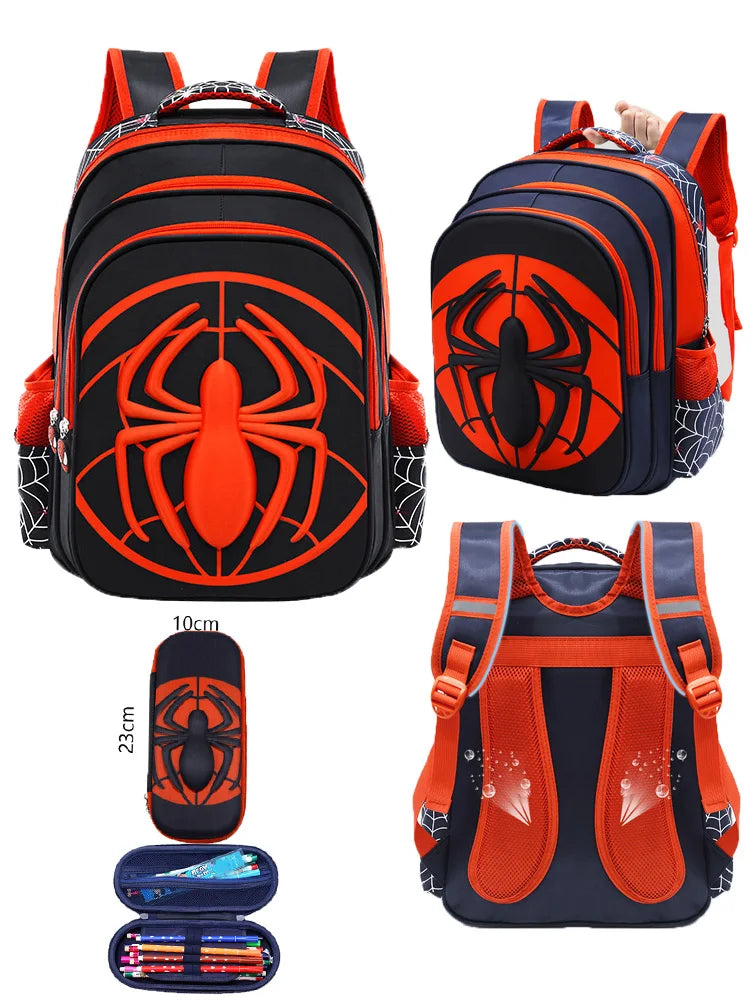 Cartmela Spider Backpack & Pencil Case Set | Waterproof Cartoon School Bag for Boys