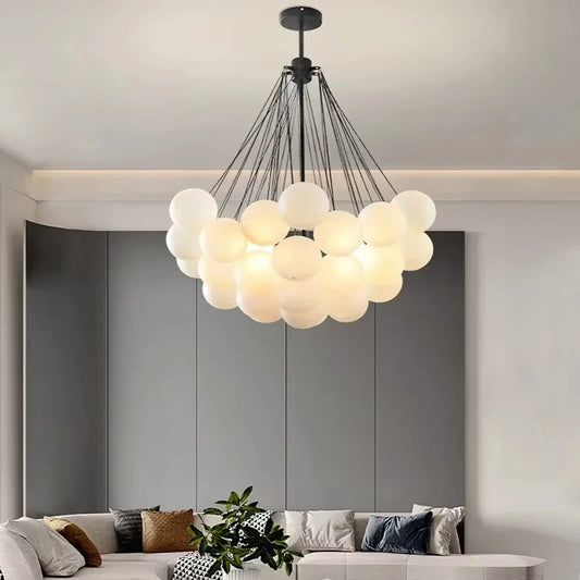 37-Glass Bubble Chandelier – Frosted Milky White Colorful Pendant