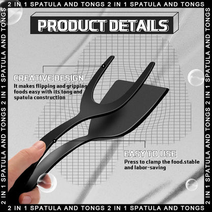 2-in-1 Grip Flip Spatula Tongs - Nylon Non-Stick Egg Flipper for Pancakes, Fish