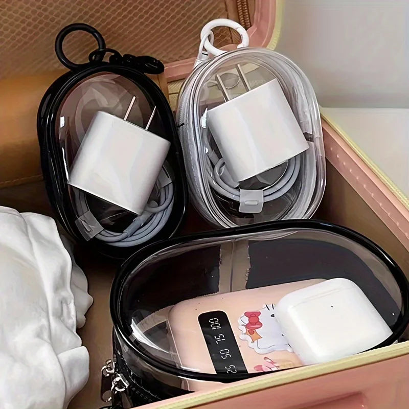 Portable Mini Clear Zipper Bag - Organizer for Earphones & Chargers