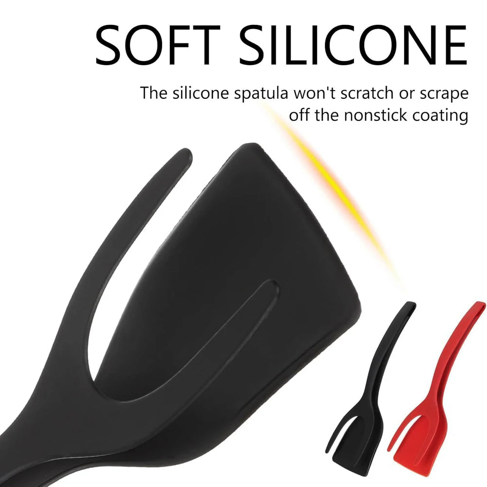 2-in-1 Grip Flip Spatula Tongs - Nylon Non-Stick Egg Flipper for Pancakes, Fish