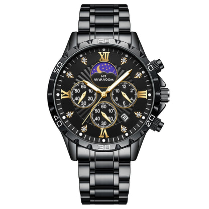 43mm Stainless Steel Men’s Quartz Watch – Diamond Night Glow