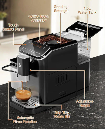 20 Bar Automatic Espresso Machine with Grinder & Milk Frother