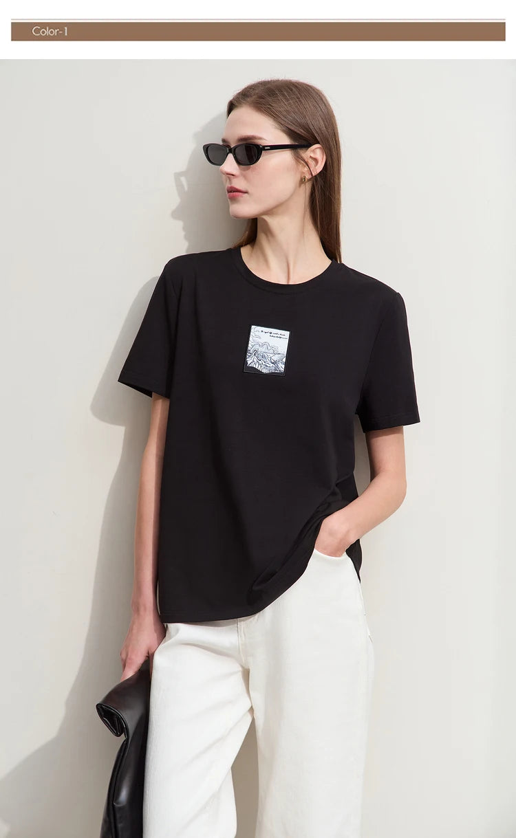 Women’s Casual Embroidered Cotton T-Shirt – Spring Short Sleeve Top