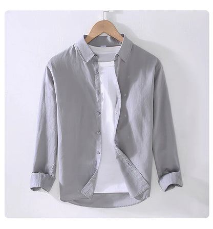Men’s Linen Cotton Shirt – Long Sleeve Casual Spring/Summer Wear