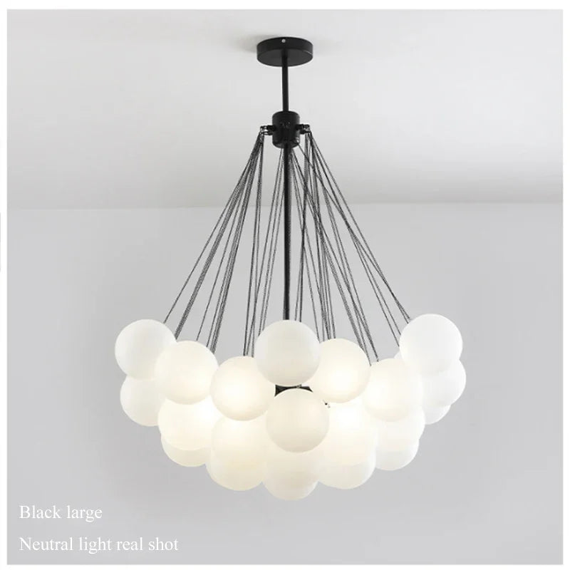 37-Glass Bubble Chandelier – Frosted Milky White Colorful Pendant