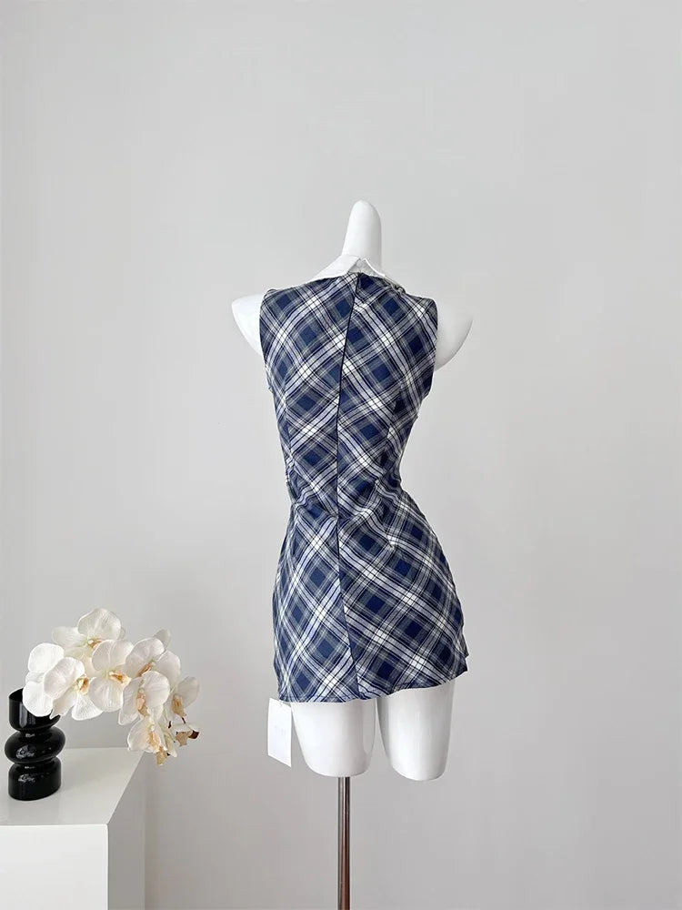 Women’s Summer Sweet Plaid Sleeveless Dress – Elegant Sexy Lace Dress