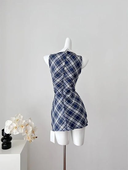 Women’s Summer Sweet Plaid Sleeveless Dress – Elegant Sexy Lace Dress