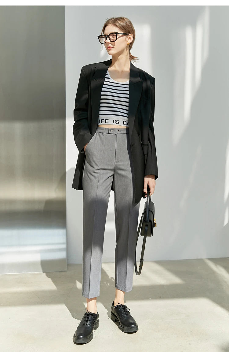 Women’s Straight Casual Pants – Summer Elastic Waist Office Wear