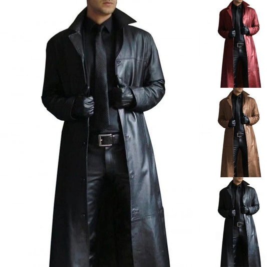 Cartmela Men's Faux Leather Trench Coat