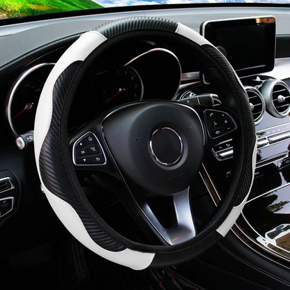PU Carbon Fiber Leather Steering Wheel Cover 14.5–15 Inch Car Accessory