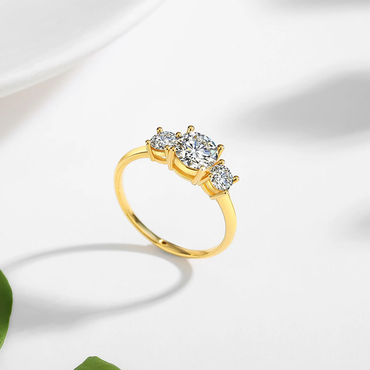 18K Gold Moissanite 3-Stone Ring for Women – Luxury Engagement