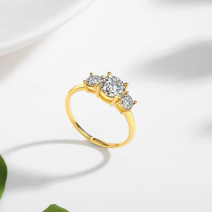 18K Gold Moissanite 3-Stone Ring for Women – Luxury Engagement