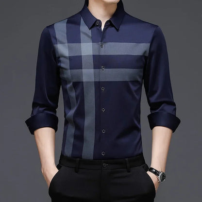 Men’s Striped Vintage Shirt – Long Sleeve Spring/Autumn Casual Top
