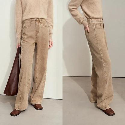Women’s Retro Wide-Leg Jeans – Loose Straight Cotton Denim Pants