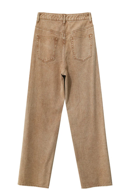 Women’s Retro Wide-Leg Jeans – Loose Straight Cotton Denim Pants