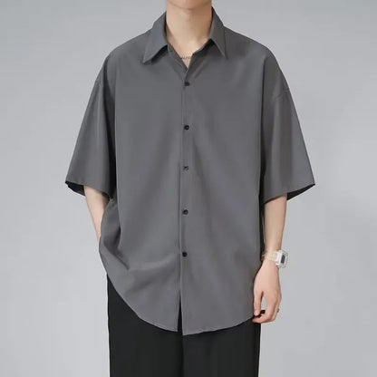 Men’s Ice Silk Summer Shirt Casual Loose Fit Korean Style Short Sleeve
