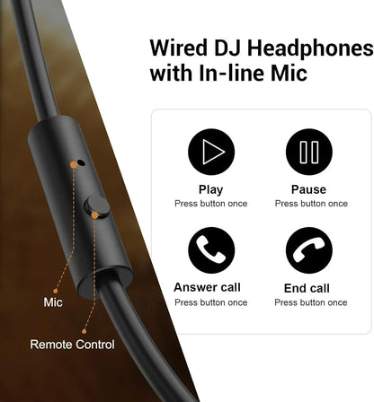 Professional Wired DJ Headphones – Over Ear with Mic & Hi-Res Audio