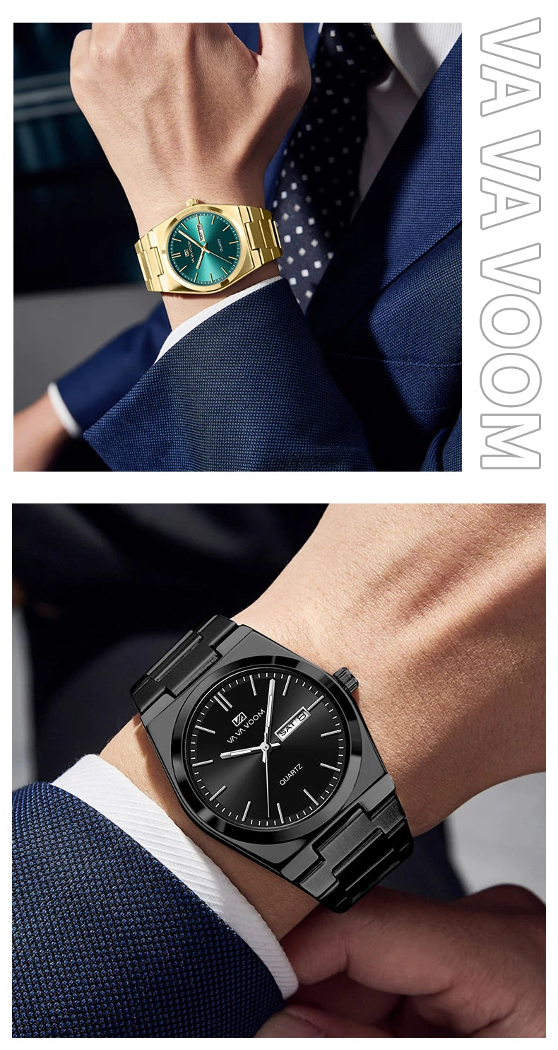 Men’s Stainless Steel 40mm Quartz Watch – Double Calendar & Waterproof