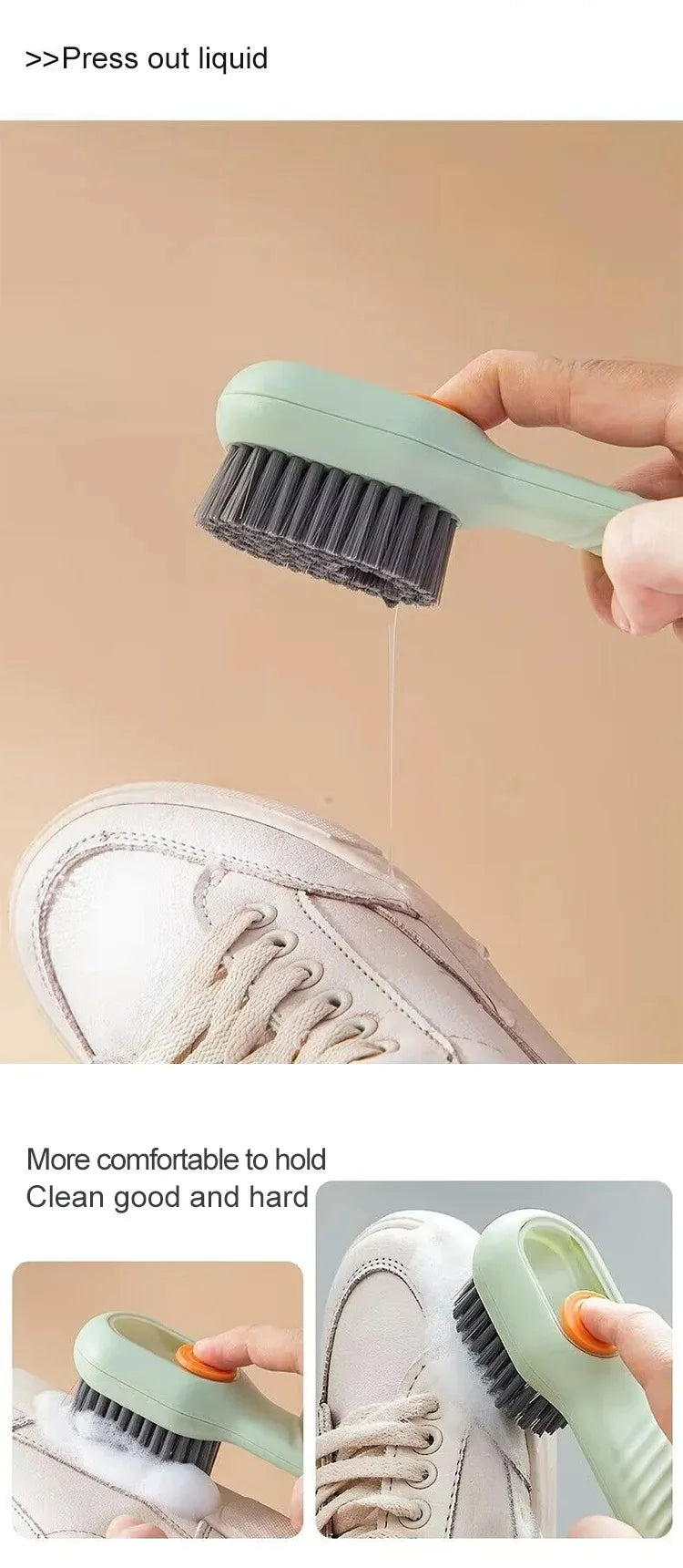 Multifunction Shoe Cleaning Brush with Soap Dispenser & Hook