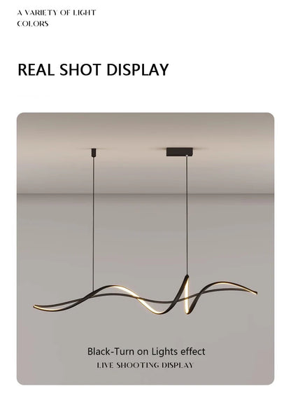Modern Curved LED Pendant Light – Minimalist Dining Room Fixture