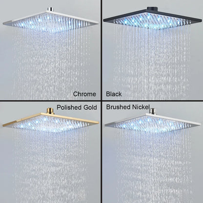 Black LED Rainfall Shower Head | Remote Control Ceiling Waterfall Tap