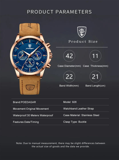 POEDAGAR Men's Luxury Quartz Chronograph Waterproof Watch