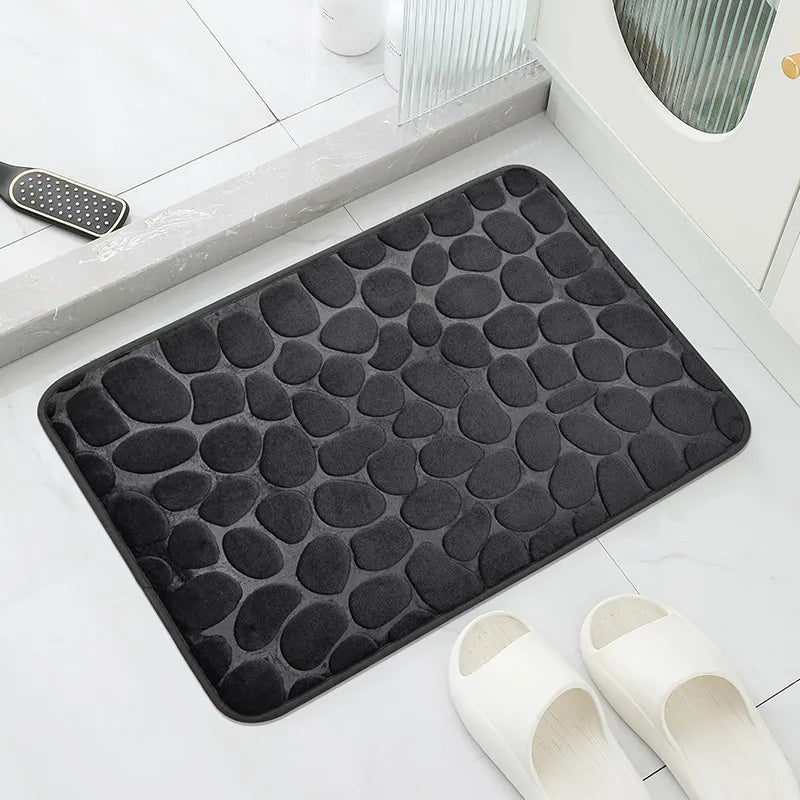 Anti-Slip Cobblestone Bathroom Floor Mat – Water Absorbent Rug