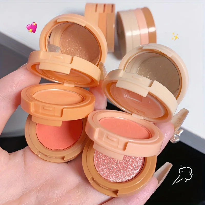 3-in-1 Makeup Palette–Blush, Highlighter & Contour with Glitter Finish