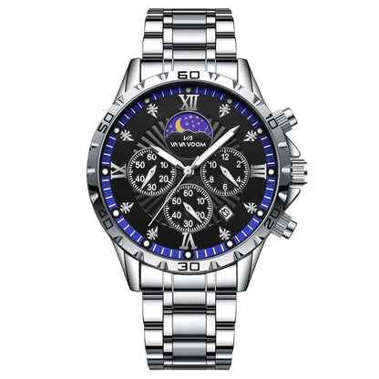 43mm Stainless Steel Men’s Quartz Watch – Diamond Night Glow
