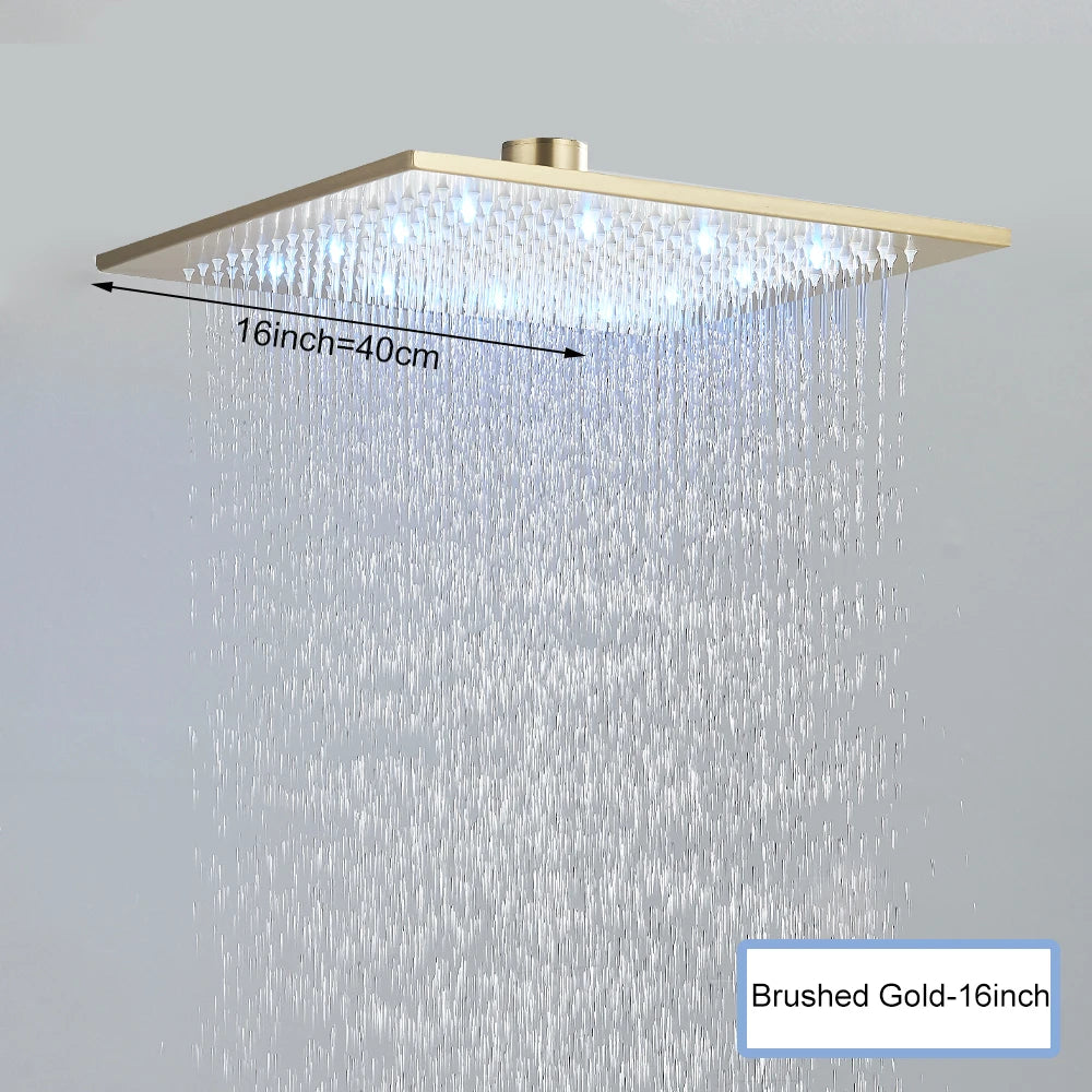 Black LED Rainfall Shower Head | Remote Control Ceiling Waterfall Tap