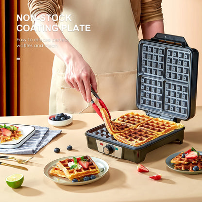 4-Slice Belgian Waffle Maker with Nonstick Plates – 1200W Compact