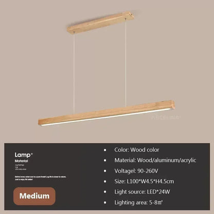 Nordic Wood LED Pendant Light – Long Strip Dining Table Fixture