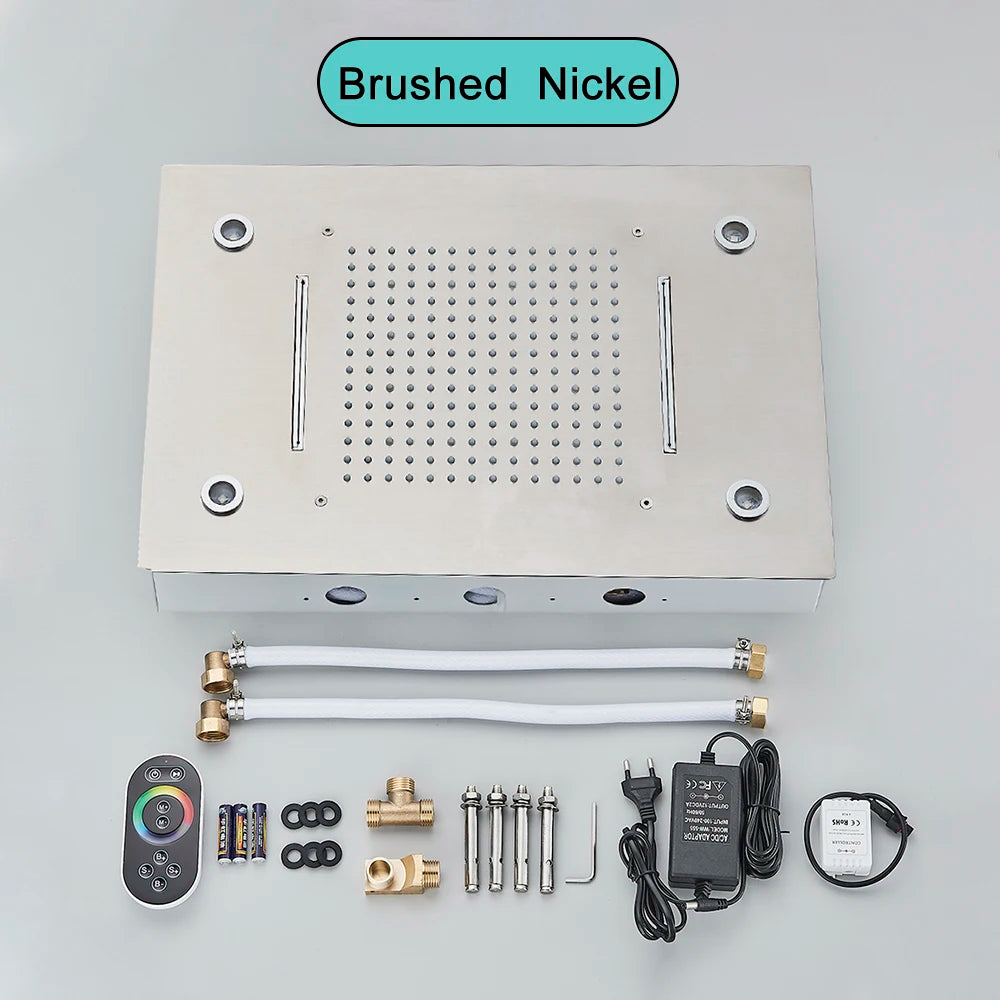 Black LED Rainfall Shower Head | Remote Control Ceiling Waterfall Tap