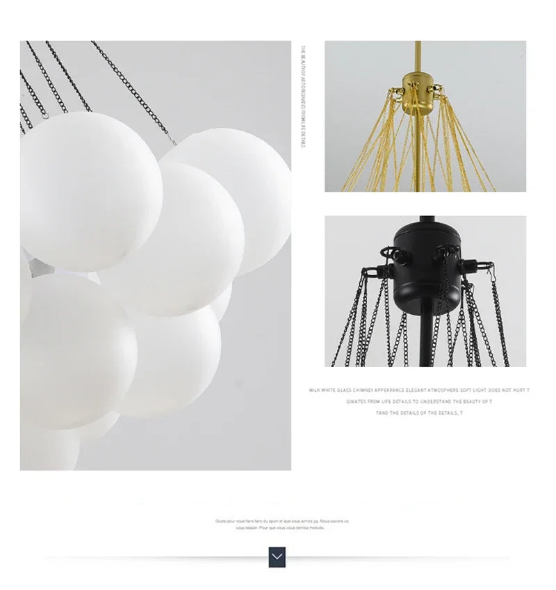 37-Glass Bubble Chandelier – Frosted Milky White Colorful Pendant