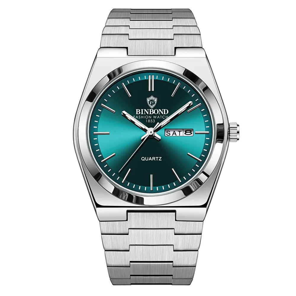 Men’s Stainless Steel Quartz Watch – Waterproof Double Calendar