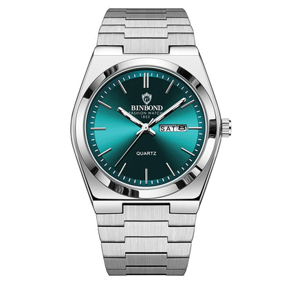 Men’s Stainless Steel Quartz Watch – Waterproof Double Calendar