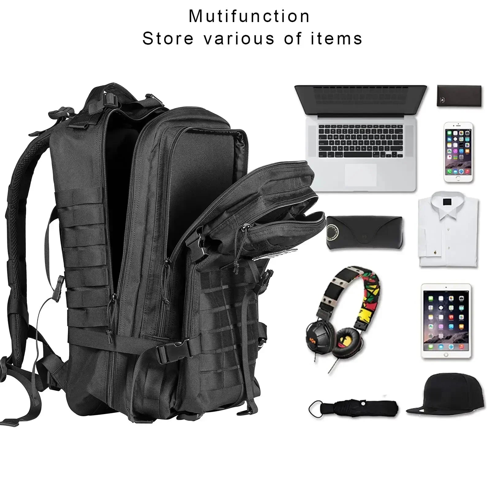 Ergonomic 45L tactical backpack with padded straps and breathable back