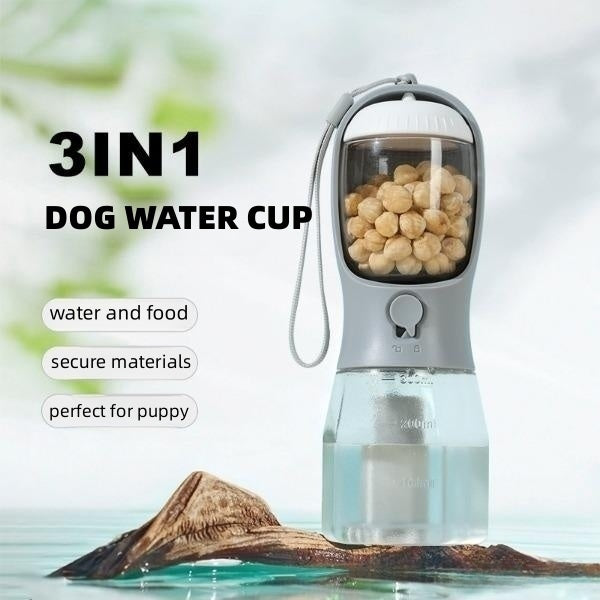 3-in-1 Portable Dog Water Cup – Food, Water & Waste Bag Dispenser
