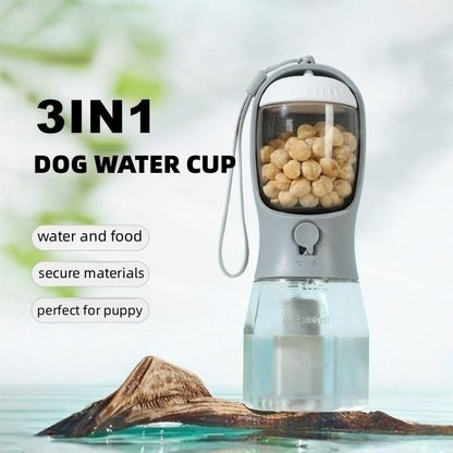 3-in-1 Portable Dog Water Cup – Food, Water & Waste Bag Dispenser