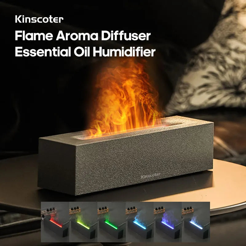  Flame LED aroma diffuser releasing cool mist with firelight effect